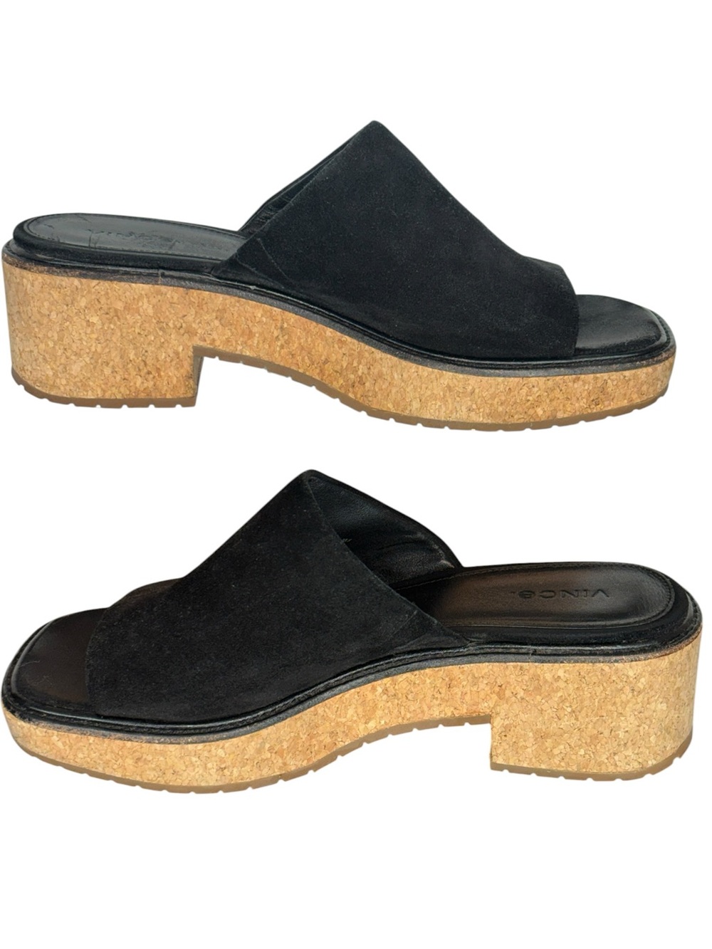 Vince Maddy-B Black Suede Cork Platform Slide Sandals Size 8.5 - Picture 6 of 14